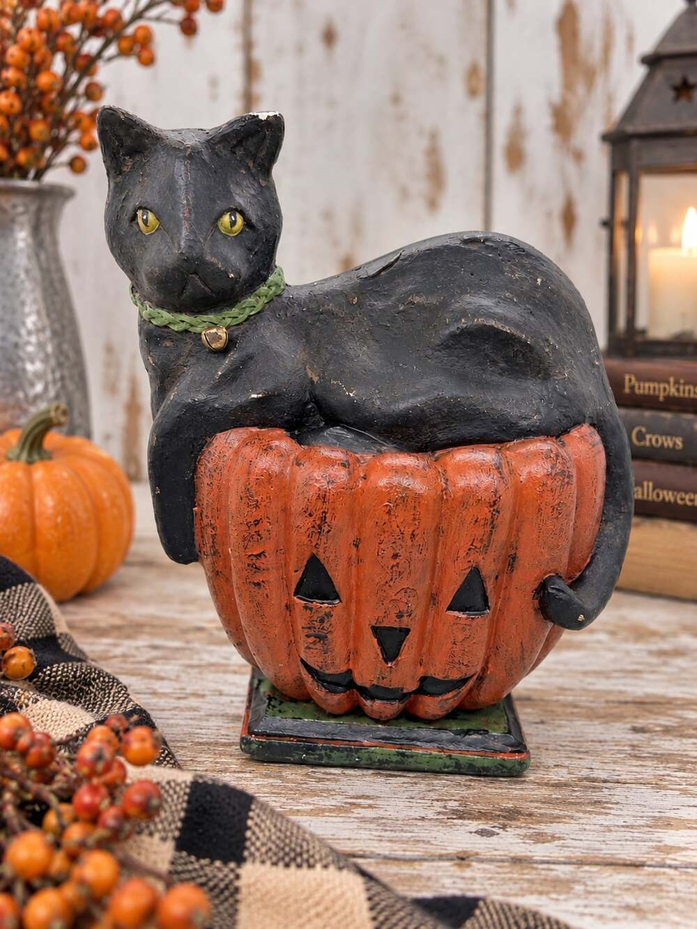 ESC Deborah Graham Black Cat Pumpkin Halloween Figurine Jack O Lantern 2002 Vtg